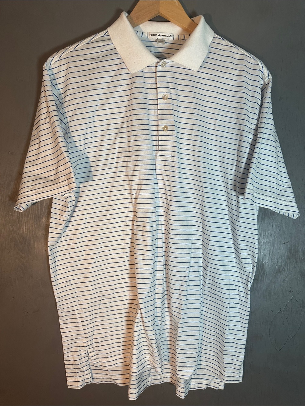 Peter Millar White Polo with Thin Blue Stripes
